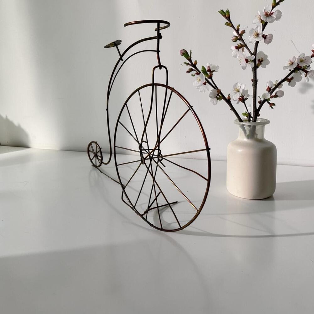 Vintage Wire Penny Farthing Bicycle Plant Holder Metal Bicycle Sculpture Rustic